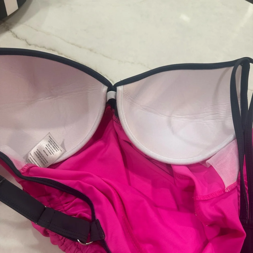 Free Country Hot Pink Swim Top with Black Trim